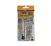 Bic Intensity Metal Pro, pennarelli indelebili a getto ultra resistente, multi superficie, punta fine, inchiostro nero, penne a proiettile per legno, vetro, plastica e metallo (5 pezzi)