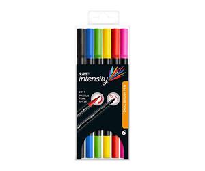 BIC Intensity Pennarelli Dual Brush Pen per pittura in 6 diversi colori, con pennello e punta fine