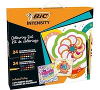 BIC Intensity Set Cancelleria Colore, 24 Pennarelli Colorati Intensity,24 Matite Colorate Intensity, 2 Libri da Colorare, 50 Unità, Kit Creatività