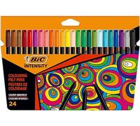 Bic Intensity Pack de 24 Rotuladores - Punta 0.9mm - Tinta con Base de Agua Lavable - Colores Surtidos