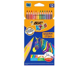 Bic Kids Evolution Stripes Confezione da 12 Matite Colorate Assortite - Realizzate in Resina - Punta Ultraresistente - Mina Pigmentata 320 mm - Nuova Formula