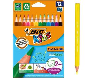 Bic Kids Evolution Triangle Confezione da 12 Triangolari Colorati Opachi - Punta Ultra Resistente - Senza Legno NEW