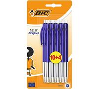 Bic M10 - Penne a sfera, tratto medio, colore: Blu, confezione da 10, più 4 in omaggio
