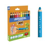 BIC Matite colorate multi-superficie e usi (ardesia, lavagna, vetro, plastica, legno.) - Astuccio di cartone con 10 matite larghe per bambini, miniera XXL, colori assortiti, misura matita inclusa