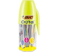BIC Megatubo, Set Penne a Sfera Colorate Cristal Original (Punta 1mm), Cristal Fun e Fluo (Punta 1.6mm), Cancelleria Scuola e Casa, Idea Regalo, 20 Unità