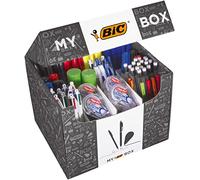 BIC, My BIC Box, Set Completo Cancelleria Casa E Ufficio, Penne A Sfera, Portamine, Pennarelli Indelebili, Evidenziatori, Bianchetti A Nastro, Colla, Multicolore, Set da 124 pezzi