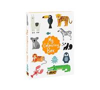 BIC My Colouring Box, Kit Per Colorare Con 12 Pennarelli, 18 Matite Colorate, 6 Colle Glitter, 1 Libro Da Colorare E 36 Adesivi, Set Cancelleria