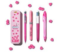 Bic, My Summer Collection Pink Box, Penna Gel Quick Dry A Sfera A Scatto 4 Colori, Matita Con Gomma Matic Fun, (0.7Mm), Evidenziatore Pastello Rosa Grip Pastel, 4 Unità (Confezione Da 1)