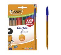 BIC Original Crystal Fine Penne a Punta Sottile (0,8 mm) con Corpo Arancione Traslucido - Colori Assortiti, Confezione da 20