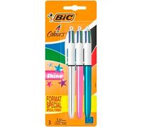 BIC 4Colori Shine, Penne a Sfera Multicolore a Scatto, 3 Unità, Cancelleria Scuola, Università e Ufficio