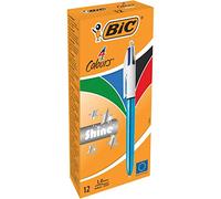 BIC - Penna a sfera a 4 colori, corpo blu metallizzato, confezione da 12