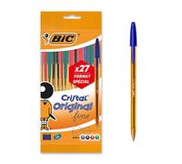 BIC - Penna a sfera "Cristal", punta fine, fusto color arancione, 27 pezzi, colori assortiti