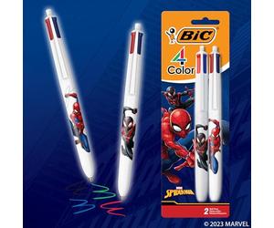 BIC Penna a sfera retrattile 4 colori con motivo Spider-Man Marvel e punta da 1,0 mm, inchiostro abbinato