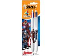 BIC Penna a sfera retrattile a 4 colori con personaggi Marvel's Avengers, fusto largo per il massimo comfort, 2 pezzi in inchiostro assortito