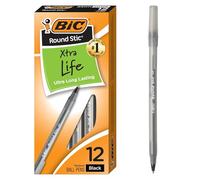 Bic - Penna a sfera rotonda Stic Xtra Life, punta media (1,0 mm), nero, 12 pezzi