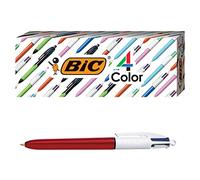 BIC Penna a sfera Shine 4 colori, canna rossa, punta media (1,0 mm), inchiostri assortiti, 3 pezzi