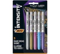 BIC Pennarelli indelebili metallizzati, confezione da 5, vari colori metallizzati, per superfici scure e chiare, inodore (modello assortito)