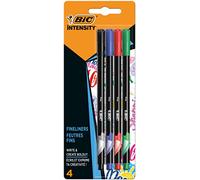 BIC Pennarelli Punta Fine, Intensity, Punta in Feltro (0,8 mm), Colori Assortiti, Confezione da 4, Fornitura Cancelleria Scuola
