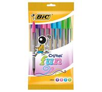 BIC Penne a Sfera, Cristal Fun, Colori Assortiti, Punta Larga (1,6 mm), Confezione da 10, Fornitura Cancelleria Scuola