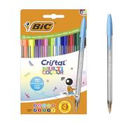 BIC Penne a Sfera Cristal Multicolour Punta Larga (1,6 mm) - Inchiostro di Colori Classici, Fluo e Divertenti Assortiti, Confezione da 20