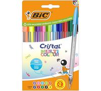 BIC Penne a Sfera Cristal Multicolour Punta Larga (1,6 mm) - Inchiostro di Colori Classici, Fluo e Divertenti Assortiti, Confezione da 20