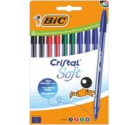 Bic Cristal Soft - Penna a sfera a punta media (1,2 mm), con inchiostro Easy Glide, colori assortiti, confezione da 10
