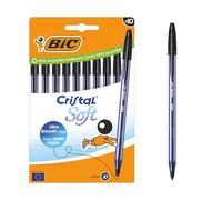 Bic Cristal Soft - Penna a sfera a punta media (1,2 mm), con inchiostro Easy Glide, colore nero, confezione da 10