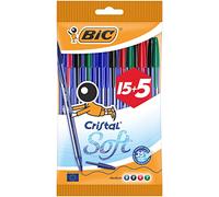 Bic Penne A Sfera Cristal Soft, Fornitura Per Cancelleria Scuola E Ufficio, Multicolore, 20 Unità (Confezione da 1)