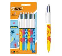 Bic Penne a sfera in velluto a 4 colori, punta media, 1,00 mm, tema vita marina, 3 motivi assortiti, confezione da 6, Idee Regalo Natale