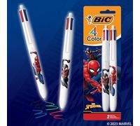 BIC Penne a sfera retrattili a 4 colori con motivo Marvel's Spider-Man e punta media da 1,0 mm, 2 pezzi in inchiostro assortito