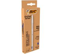 BIC Cristal Re'New, Penna Ricaricabile Nera a Sfera, Fusto in Metallo Punta 1mm, Confezione 1 Penna + 2 Ricariche Bic Crista