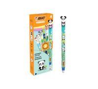 BIC Penne gel cancellabili Vibbies, con cappucci a forma di animaletti Kawaii - Inchiostro blu, Confezione da 6