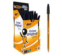 BIC Penne Nere a Sfera, Cristal Original Fine, Punta Fine (0.8 mm), Confezione d