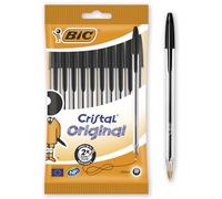 BIC Penne Nere a Sfera, Cristal Original, Punta Media, 1 mm, Confezione 10 Penne, Fornitura per Cancelleria Scuola e Ufficio
