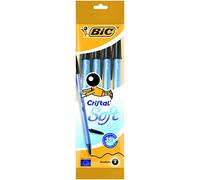 BIC Penne Nere a Sfera, Cristal Soft, Punta Media (1.2 mm), Confezione da 4 Penne, Fornitura per Cancelleria Scuola