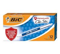 BIC PrevaGuard Clic Stic Ballpoint Pens with Antimicrobial additive, Medium Point, 1.0 mm, Blue Barrel, Blue Ink, Pack of 12 Pens