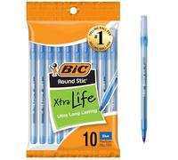 Bic Round Stic Ball Pens Medium Point 10/Pkg-Blue