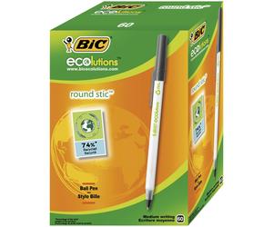 BIC Round Stic ECOlutions Ballpoint Pens - Box of 60 - Black - Medium Writing Po
