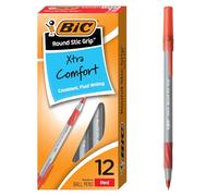 Bic Round Stic Grip Xtra Comfort Penna a sfera, punta media (1,2 mm), rosso, 12 pezzi