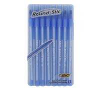 Bic Round Stic - Penne a sfera scrittura media, blu, confezione da 8