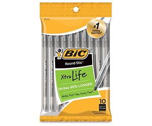 BIC Round Stic sfera penne mezzo punto 10/Pkg-nero