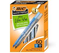 BIC Round Stic Xtra Life Penne - Confezione da 60 penne sfuse, punta media 1,0 mm, 30 nere e 30 blu