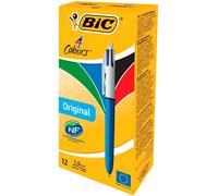 Penna a sfera a scatto multifunzione 4 Colours Classic - punta 1,0mm - nero, blu, rosso, verde - Bic - conf. 12 pezz