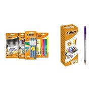 BIC Set Cancelleria, 10 Penne a Sfera Nere, 5 Evidenziatori, 4 Penne a sfera Col