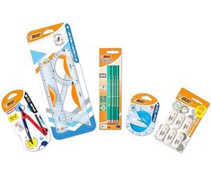 BIC Set Cancelleria Disegno Scuola per Bambini, 1 Compasso, Righello, Squadra e Goniometro, 10 Matite Grafite HB, 1 Temperino e 6 Gomme da Cancellare, 21 Unità, Cancelleria Scuola e Casa