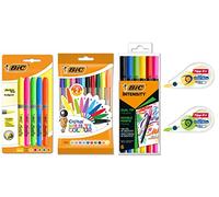 BIC Set Cancelleria Scrittura e Colore, Penne a Sfera Colorate, Evidenziatori Colorati, Pennarelli Dual-Tip Colorati,Bianchetti a Nastro, Kit Cancelleria Studenti