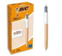 BIC Set di 3 penne a sfera a 4 colours retrattile in legno, stile punta media