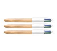 BIC Set di 3 penne a sfera a 4 colours retrattile in legno, stile punta media