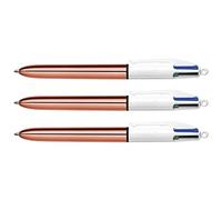 BIC Set di 3 penne a sfera retrattili, 4 colori, punta media, corpo rosa dorato (1)