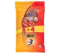 Bic - Set di rasoi monouso da uomo, a lama tripla, per pelli sensibili, confezione da 8+4